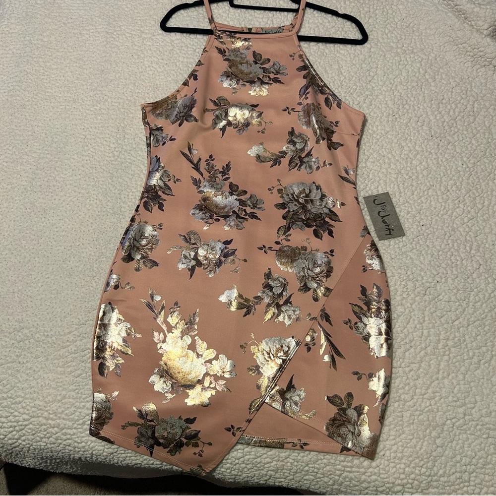 J for Justify Pink and Gold Floral Mini Dress